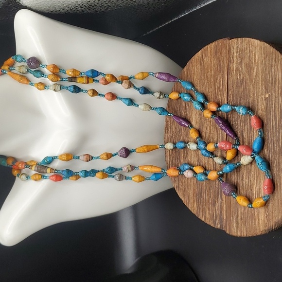 N2736 festive paper lantern‎ necklace triple layer - Picture 1 of 3